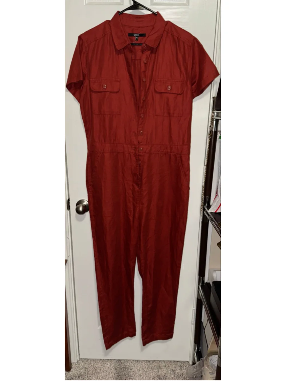 Quince Linen Organic Cotton Utility Jumpsuit Terracotta Size M